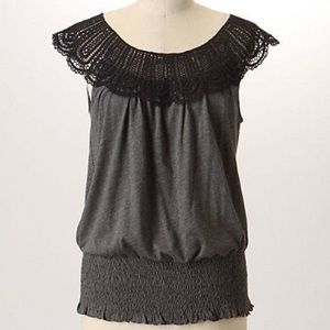 ANTHROPOLOGIE XL Ric Rac Lace Collar Banded Tee